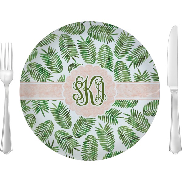 Custom Tropical Leaves 10" Glass Lunch / Dinner Plates - Single or Set (Personalized)