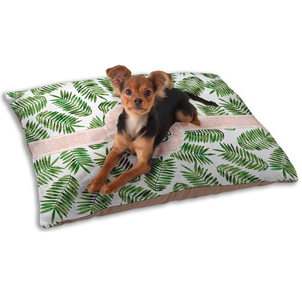 Custom Tropical Leaves Dog Bed - Small w/ Monogram