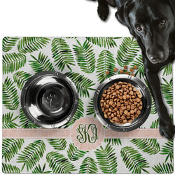Tropical Leaves Dog Food Mat - Large w/ Monogram
