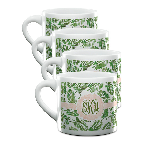 Custom Tropical Leaves Double Shot Espresso Cups - Set of 4 (Personalized)