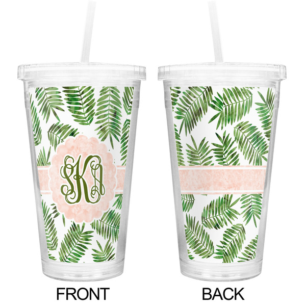 Tropical Leaves Double Wall Tumbler with Straw - Approval