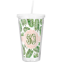 Tropical Leaves Double Wall Tumbler with Straw (Personalized)