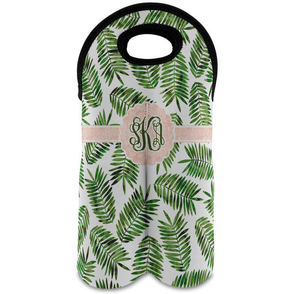 Custom Tropical Leaves Wine Tote Bag (2 Bottles) (Personalized)