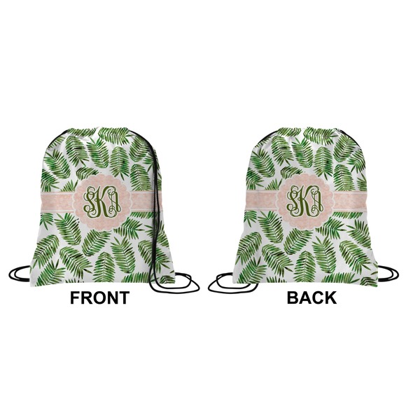 Tropical Leaves Drawstring Backpack Front & Back Medium