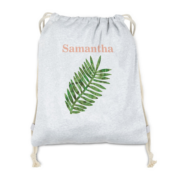 Custom Tropical Leaves Drawstring Backpack - Sweatshirt Fleece - Double Sided (Personalized)