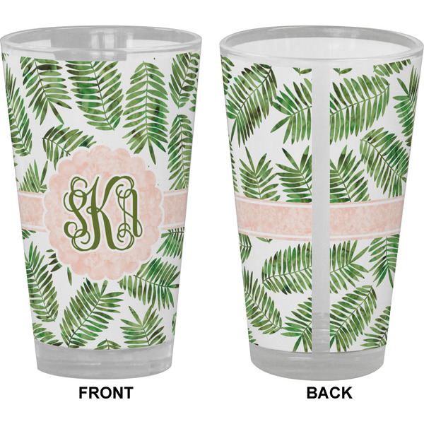 Tropical Leaves Pint Glass - Full Color - Front & Back Views