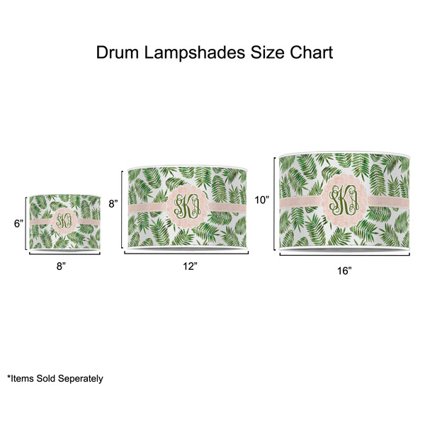 Tropical Leaves Drum Lampshades - Sizing Chart