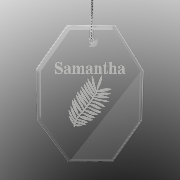 Custom Tropical Leaves Engraved Glass Ornament - Octagon (Personalized)