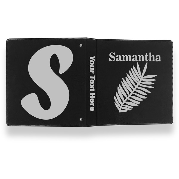 Tropical Leaves Leather Binder - 1" - Black- Back Spine Front View