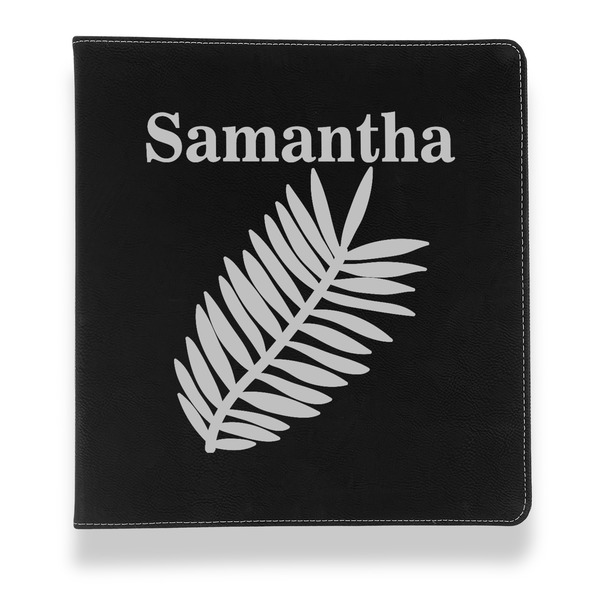 Tropical Leaves Leather Binder - 1" - Black - Front View