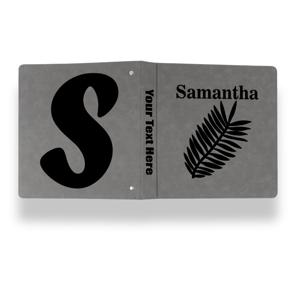 Tropical Leaves Leather Binder - 1" - Grey - Back Spine Front View