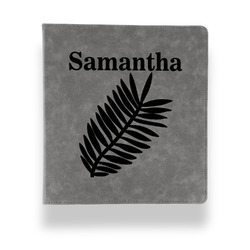 Tropical Leaves Leather Binder - 1" - Grey (Personalized)