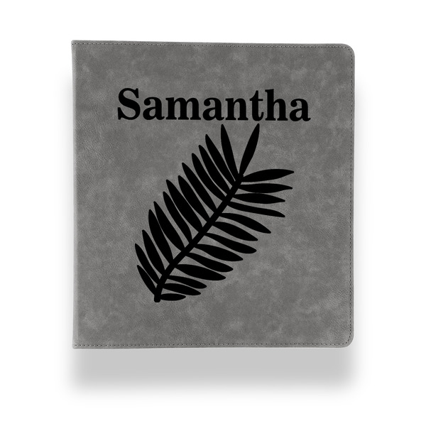 Custom Tropical Leaves Leather Binder - 1" - Grey (Personalized)