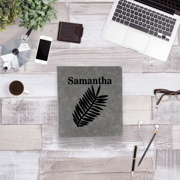 Tropical Leaves Leather Binder - 1" - Grey - Lifestyle View