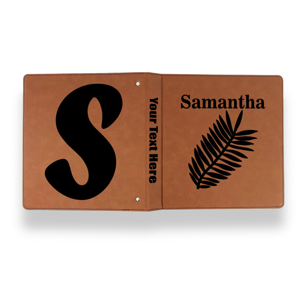 Tropical Leaves Leather Binder - 1" - Rawhide - Back Spine Front View