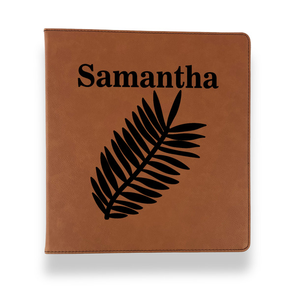 Custom Tropical Leaves Leather Binder - 1" - Rawhide (Personalized)