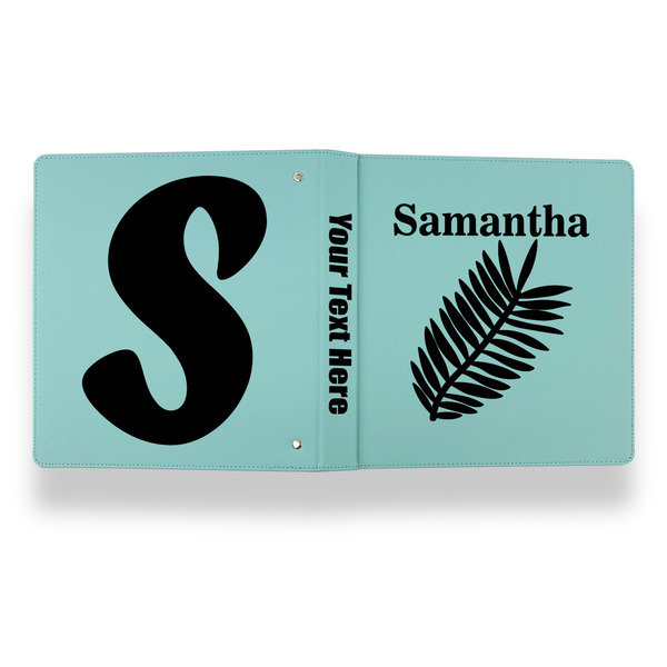 Tropical Leaves Leather Binder - 1" - Teal - Back Spine Front View