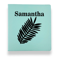 Tropical Leaves Leather Binder - 1" - Teal (Personalized)