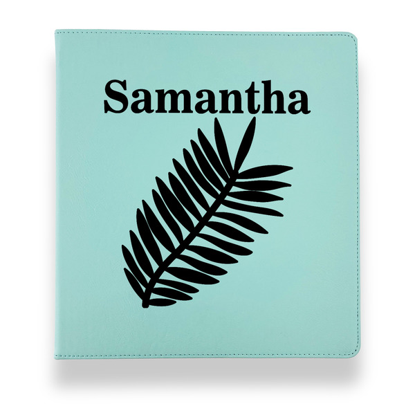 Custom Tropical Leaves Leather Binder - 1" - Teal (Personalized)