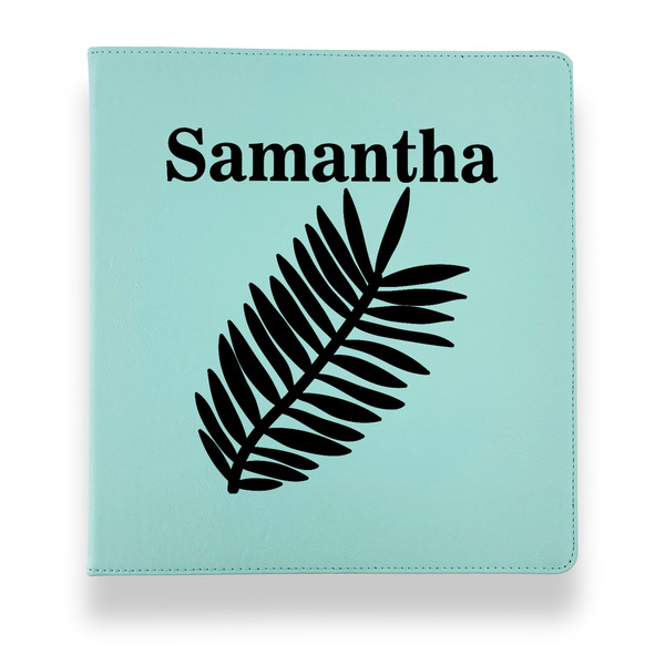 Tropical Leaves Leather Binders - 1" - Teal - Front View