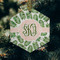 Tropical Leaves Frosted Glass Ornament - Hexagon (Lifestyle)