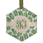 Tropical Leaves Flat Glass Ornament - Hexagon w/ Monogram