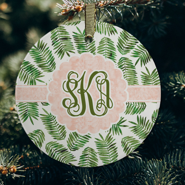 Tropical Leaves Frosted Glass Ornament - Round (Lifestyle)