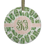 Tropical Leaves Flat Glass Ornament - Round w/ Monogram