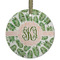 Tropical Leaves Flat Glass Ornament - Round w/ Monogram