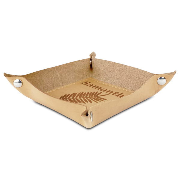 Tropical Leaves Genuine Leather Valet Trays - ANGLE (folded)