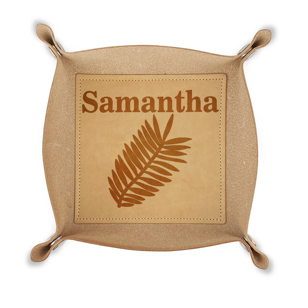 Custom Tropical Leaves Genuine Leather Valet Tray (Personalized)