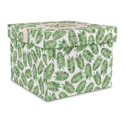 Tropical Leaves Gift Box with Lid - Canvas Wrapped - Large (Personalized)