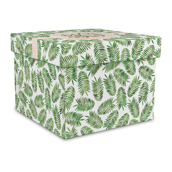 Custom Tropical Leaves Gift Box with Lid - Canvas Wrapped - Large (Personalized)