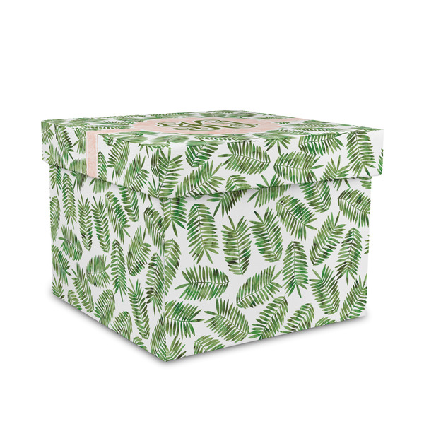 Custom Tropical Leaves Gift Box with Lid - Canvas Wrapped - Medium (Personalized)