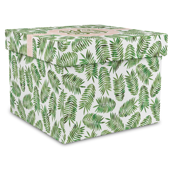 Custom Tropical Leaves Gift Box with Lid - Canvas Wrapped - XX-Large (Personalized)