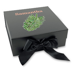 Tropical Leaves Gift Box with Magnetic Lid - Black (Personalized)