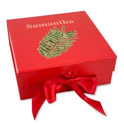 Tropical Leaves Gift Box with Magnetic Lid - Red (Personalized)