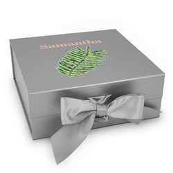 Tropical Leaves Gift Box with Magnetic Lid - Silver (Personalized)