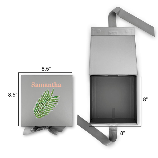 Tropical Leaves Gift Boxes with Magnetic Lid - Silver - Open & Closed