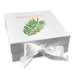 Tropical Leaves Gift Box with Magnetic Lid - White (Personalized)