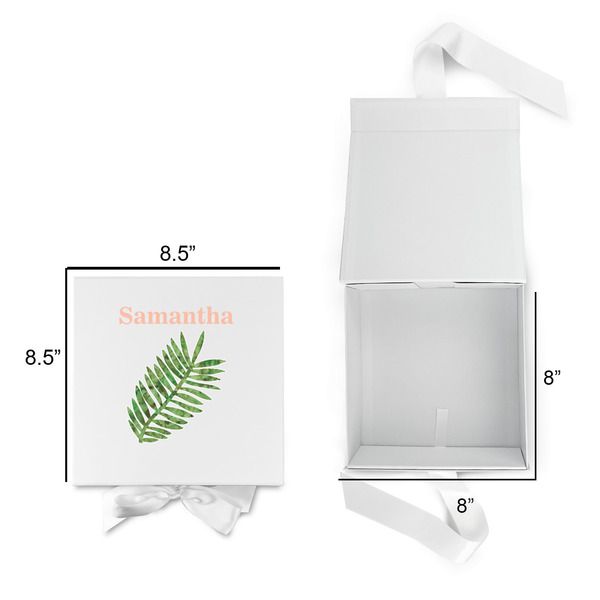 Tropical Leaves Gift Boxes with Magnetic Lid - White - Open & Closed