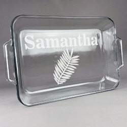 Tropical Leaves Glass Baking Dish with Truefit Lid - 13in x 9in (Personalized)