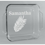 Tropical Leaves Glass Cake Dish - 8in x 8in (Personalized)