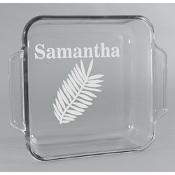 Tropical Leaves Glass Cake Dish - 8in x 8in (Personalized)