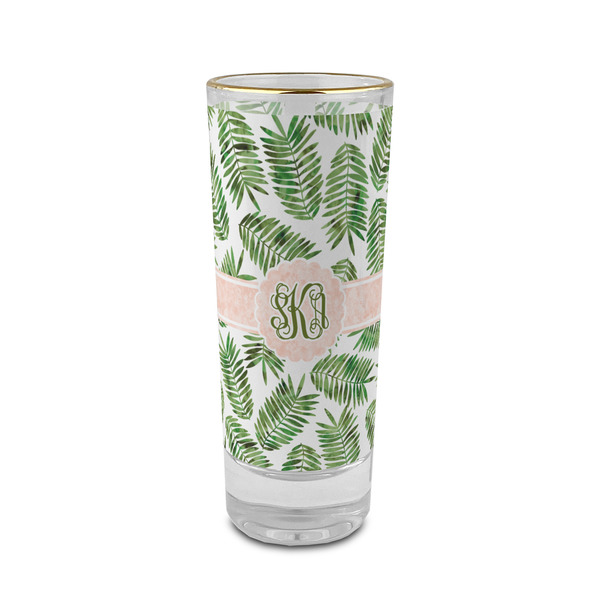 Custom Tropical Leaves 2 oz Shot Glass -  Glass with Gold Rim - Set of 4 (Personalized)