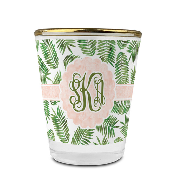 Tropical Leaves Glass Shot Glass - With gold rim - FRONT
