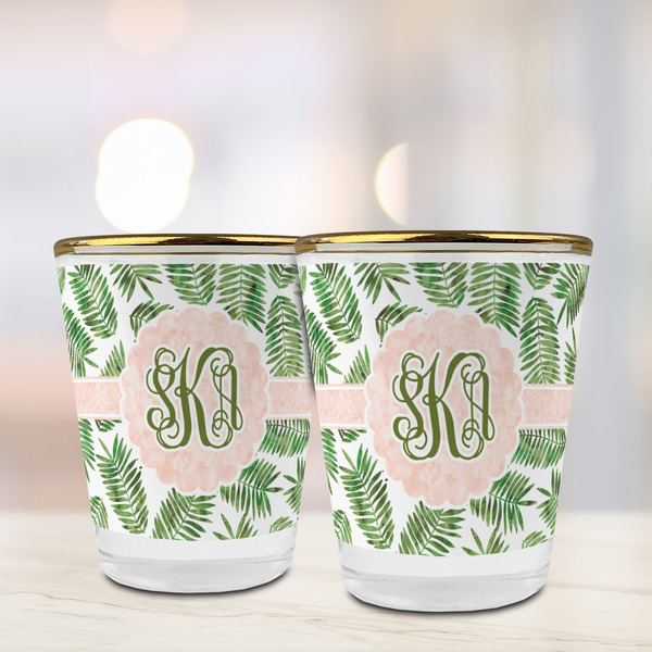 Tropical Leaves Glass Shot Glass - with gold rim - LIFESTYLE