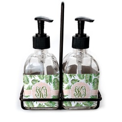 Tropical Leaves Glass Soap & Lotion Bottle Set (Personalized)