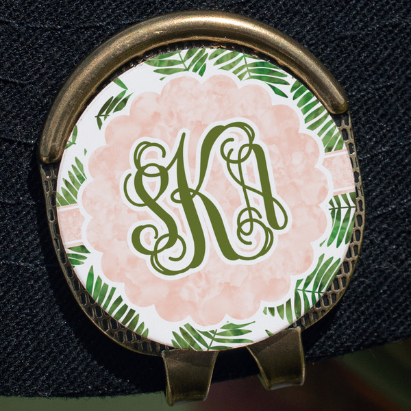 Tropical Leaves Golf Ball Marker Hat Clip - Gold - Close Up