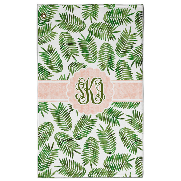 Custom Tropical Leaves Golf Towel - Poly-Cotton Blend - Large w/ Monograms